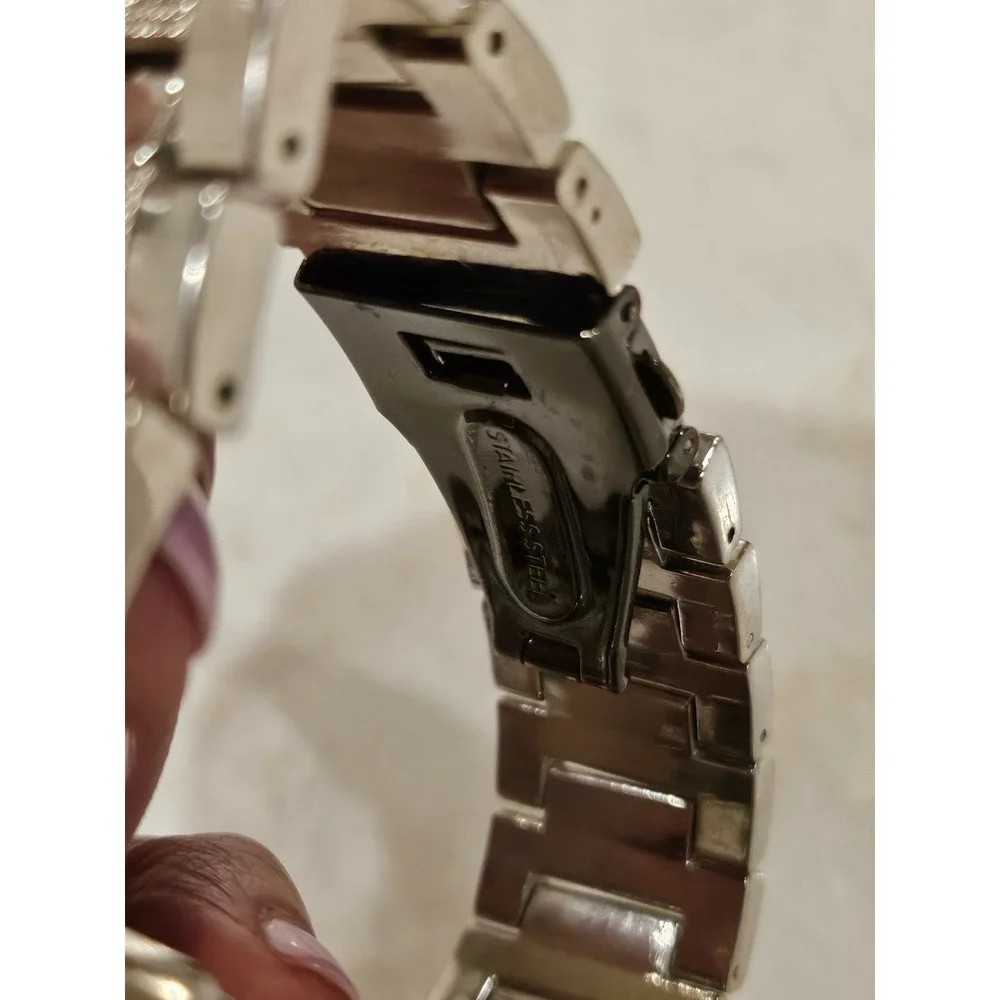 Ice King Quartz Watch Silver Tone Stainless Steel Checkered‎ Dial Mens
